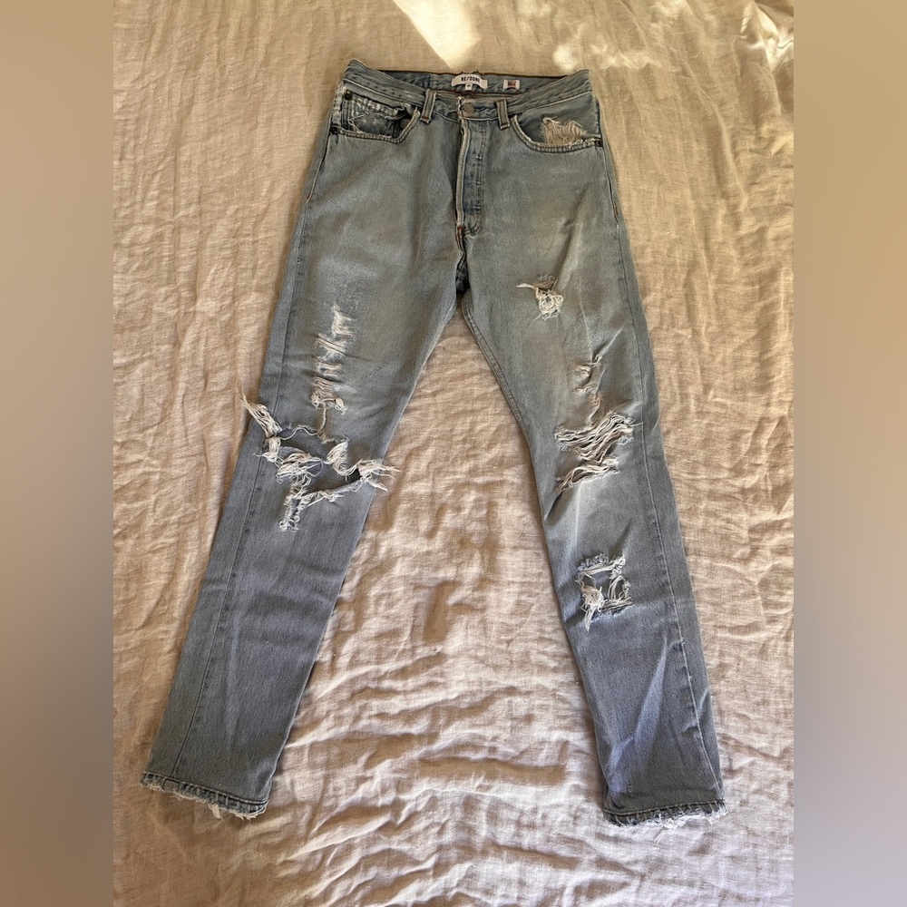 Re/Done Levi’s’ Vintage Distressed Light Blue High Rise Denim Jeans 26